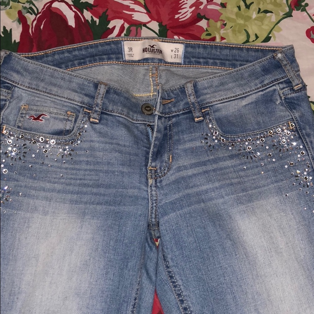 Hollister light denim skinny jeans with jewels